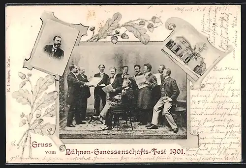 AK Gotha, Bühnen-Genossenschafts-Fest 1901, Chor, Chorleiter, Gebäudeansicht