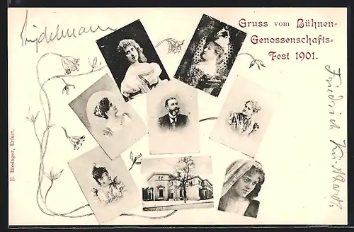 AK Erfurt, Bühnen-Genossenschaftsfest 1901, Porträts von Schauspielern