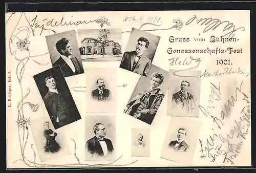 AK Erfurt, Bühnen-Genossenschafts-Fest 1901, Schauspieler, Gebäudeansicht