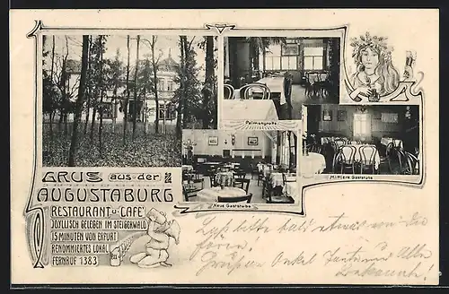 AK Erfurt, Restaurant u. Cafe Augustaburg, Innenansichten Palmengrotte und neue Gaststube