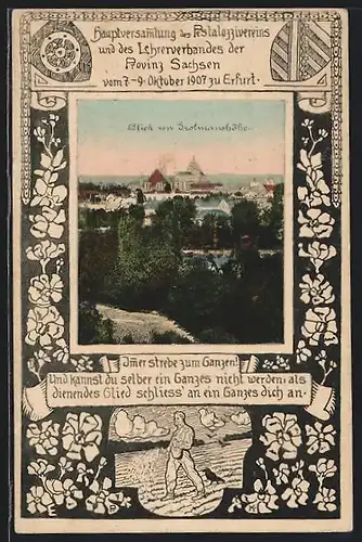 AK Erfurt, Hauptversammlung Pestalozzivereins d. Lehrerverd. 1907, Blick von der Grolmannshöhe
