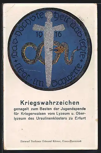 AK Erfurt, Nagelung eines Kriegswahrzeichens für Kriegswaisen vom Lyzeum des Ursulinen-Klosters, Schwert