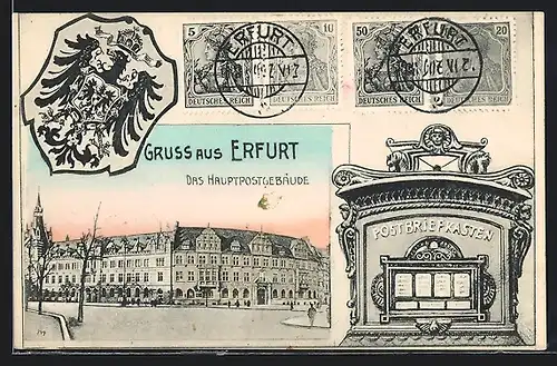 AK Erfurt, Das Hauptpostgebäude Postbriefkasten, Wappen