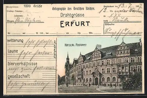 Telegramm-AK Erfurt, Kaiserliches Postamt