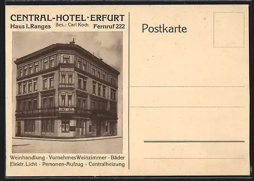 AK Erfurt, Central-Hotel von Carl Koch