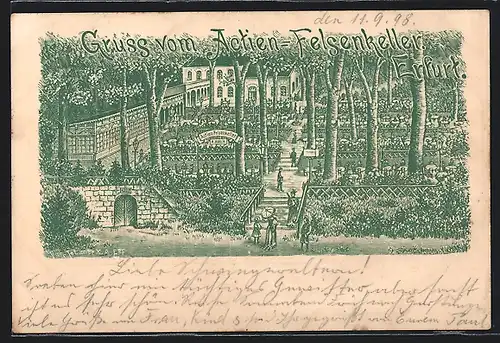 Lithographie Erfurt, Gasthof Actien-Felsenkeller mit Garten