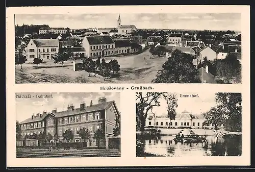 AK Hrusovany / Grussbach, Nádrazi, Bahnhof