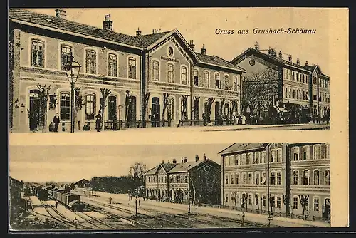 AK Grusbach-Schönau, Blick auf den Bahnhof