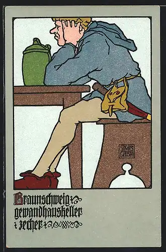 Künstler-AK sign. Sievers Clausen: Braunschweig, Gewandhauskeller, Zecher