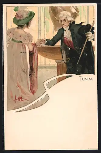 Künstler-AK Leopoldo Metlicovitz: Tosca, Herr und Dame mit Hut