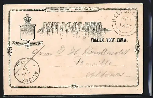 Vorläufer-AK Helgoland, 1887, Name der Insel in Gestalt von Felsen, Foreign Post Card