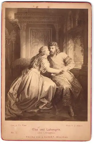 Fotografie J. Albert, München, Gemälde: Elsa und Lohengrin (aus Lohengrin), nach Th. Pixis