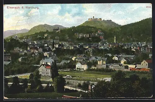 AK Eisenach, Stadtbild mit der Wartburg