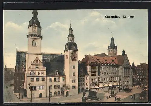 AK Chemnitz, Rathaus mit Denkmälern