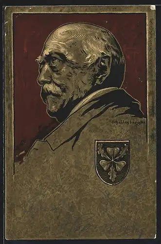 Künstler-AK Bismarck im Profil mit Wappen