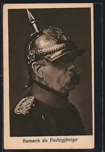 AK Bismarck als Fünfzigjähriger mit Pickelhaube