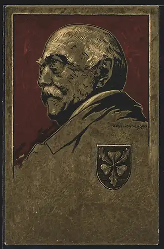 Künstler-AK Fürst Bismarck, Wappen mit Klee und Eichenlaub