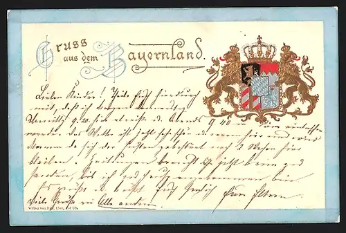 Lithographie Wappen von Bayern