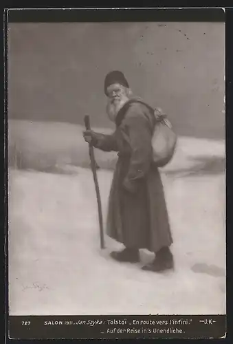 Künstler-AK Tolstoi auf der Reise ins Unendliche