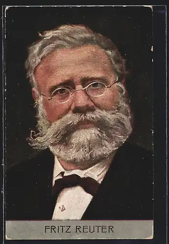 Künstler-AK Fritz Reuter im Anzug mit Brille