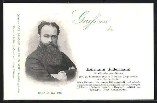 AK Schrifsteller und Dichter Hermann Sudermann mit Vollbart