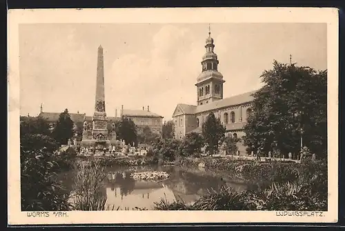 AK Worms, Ludwigsplatz mit Ludwigsdenkmal