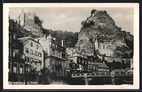 AK Oberstein /Nahe, Ortspartie mit Burgblick