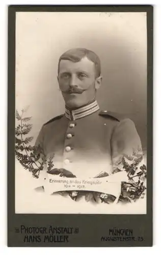 Fotografie Hans Möller, München, Portrait Soldat in Uniform mit Zwirbelbart
