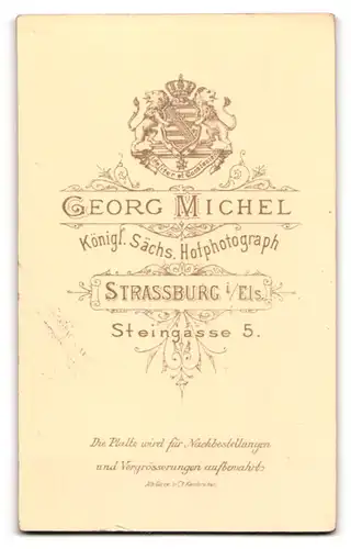 Fotografie G. Michel, Strassburg i / Els., Portrait stattlicher Herr mit Krawatte und Zwirbelbart