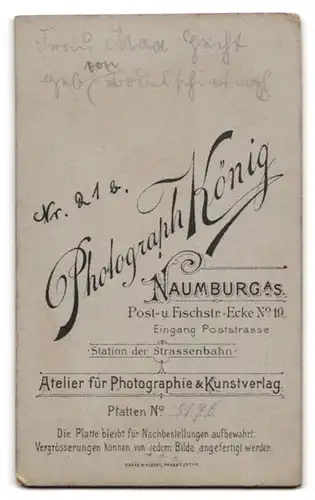 Fotografie Carl König, Naumburg a/S, Portrait Dame mit zeitgenöss. Frisur