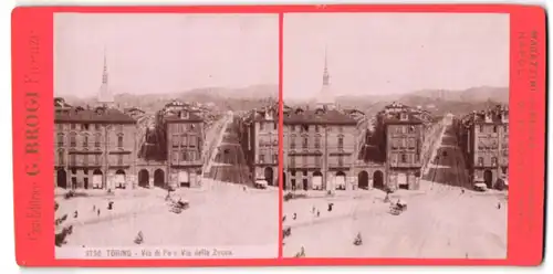 Stereo-Fotografie G. Brogi, Firenze, Ansicht Torino, Via di Po e Via della Zecca