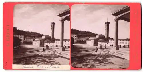 Stereo-Fotografie G. Brogi, Firenze, Ansicht Fiesole, Platz im Ort