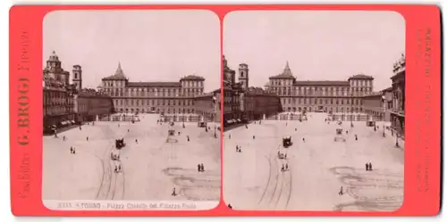 Stereo-Fotografie G. Brogi, Firenze, Ansicht Torino, Piazza Castello col Palazzo Reale