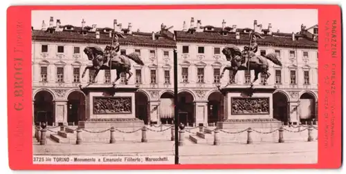 Stereo-Fotografie G. Brogi, Firenze, Ansicht Torino, Monumento a Emanuele Filiberto - Marocchetti