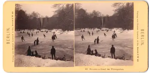 Stereo-Fotografie Gustav Liersch, Berlin, Ansicht Berlin, Schlittschuhläufer im Tiergarten, Rousseau-Insel