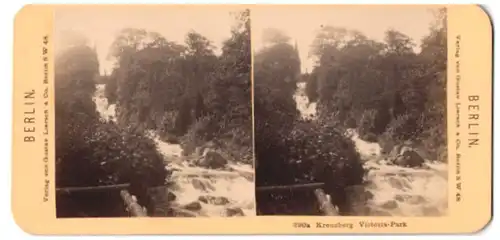 Stereo-Fotografie Gustav Liersch, Berlin, Ansicht Berlin-Kreuzberg, Victoriapark, Partie am Wasserfall