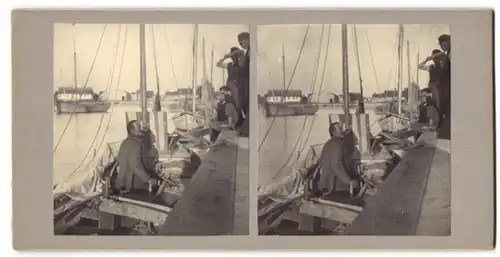 Stereo-Fotografie Fischer an Bord seines Bootes