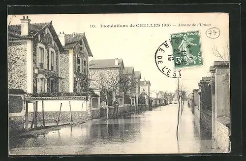 AK Chelles, Inondation 1910, Avenue de l'Union