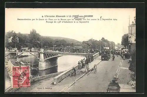 AK La Ferté-sous-Jouarre, Reconsitution par le Genie du Pont sur la Marne