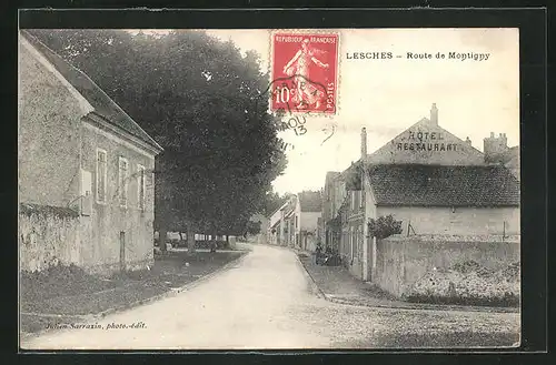 AK Lesches, Route de Montigny, Strassenpartie