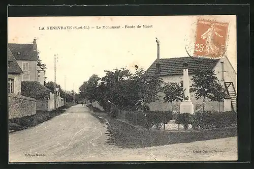 AK La Genevraye, Le Monument, Route de Moret