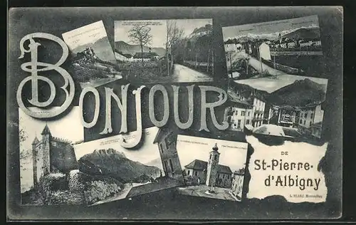 AK Saint-Pierre-d'Albigny, Ortspartien mit Kirche und Gebäudeansicht, Strassenpartie