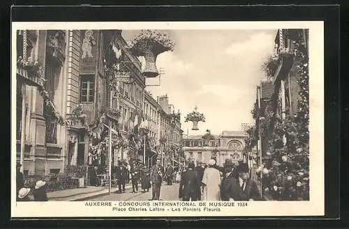 AK Auxerre, Concours International de Musique 1934, Place Charles Lefère, Les Paniers Fleuris