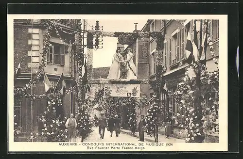 AK Auxerre, Concours International de Musique 1934, Rue Fourrier Porte Franco-Berlge