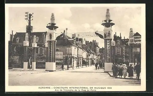 AK Auxerre, Concours International de Musique 1934, Arc de Triomphe de la Rue de Paris