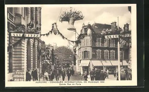 AK Auxerre, Concours International de Musique 1934, Entrée Rue de Paris