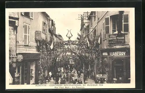 AK Auxerre, Concours International de Musique 1934, Rue Paul Bert, La Roseraie