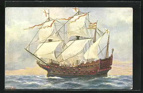 Künstler-AK Christopher Rave: Englisches Kriegsschiff aus dem 16. Jahrhundert