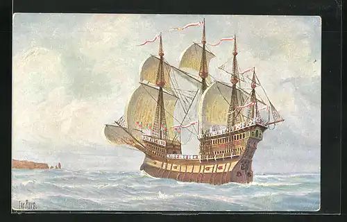 Künstler-AK Christopher Rave: Engl. Kriegsschiff Great Michael um 1500