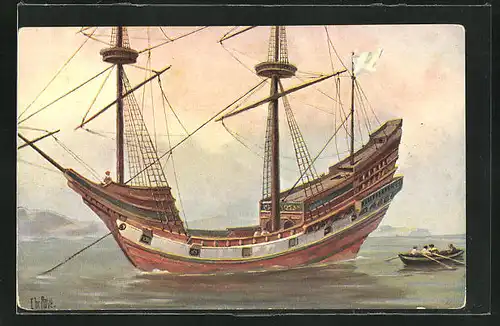 Künstler-AK Christopher Rave: Französisches Handelsschiff aus dem 16. Jahrhundert